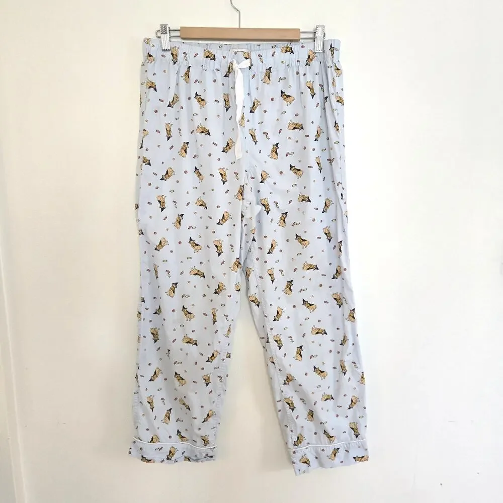 Light Blue Halloween Dog Print Golden Retriever J.Crew Pajama Capri Pants M